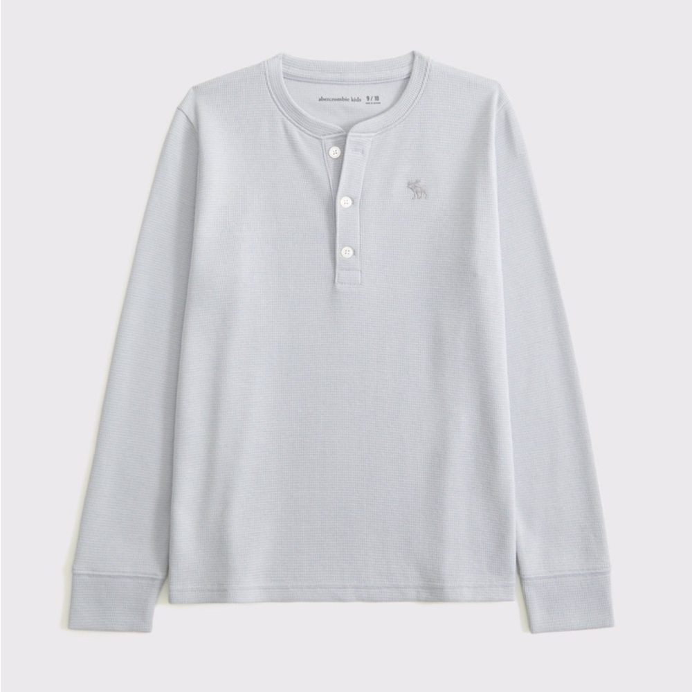 Abercrombie Boys Long Sleeve Waffle Icon Henley in Light Gray